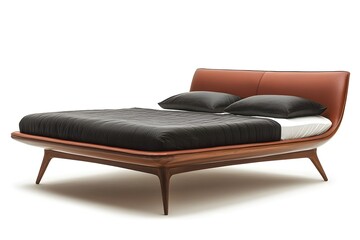 Modern Bed Design: Elegant Wood & Leather