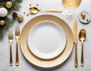 A table setting with elegant gold cutlery and a blank card for personalization