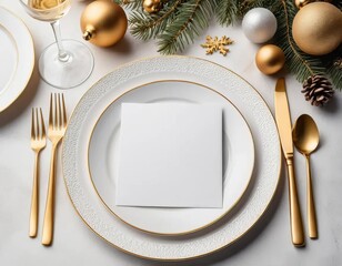 A table setting with elegant gold cutlery and a blank card for personalization