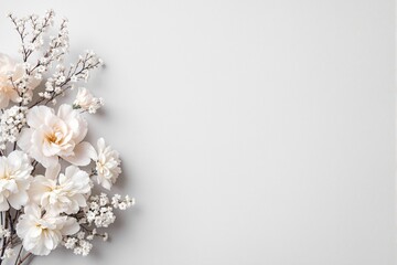 Elegant white floral arrangement on clean light gray background.