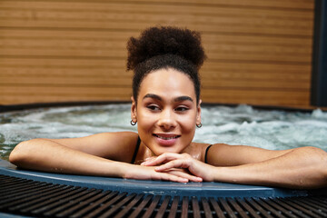 Relaxation and rejuvenation for a young African American woman in a tranquil spa environment