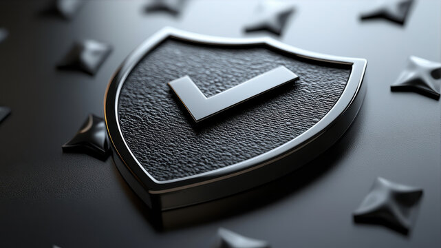 Minimalist Black and White Shield Icon With a Check Mark Emphasizing Security and Trust in Digital Design