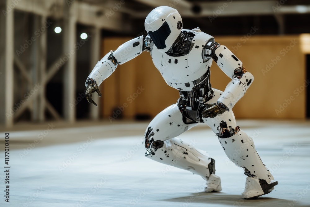Aufkleber advanced robotics showcase featuring a humanoid robot in a training facility