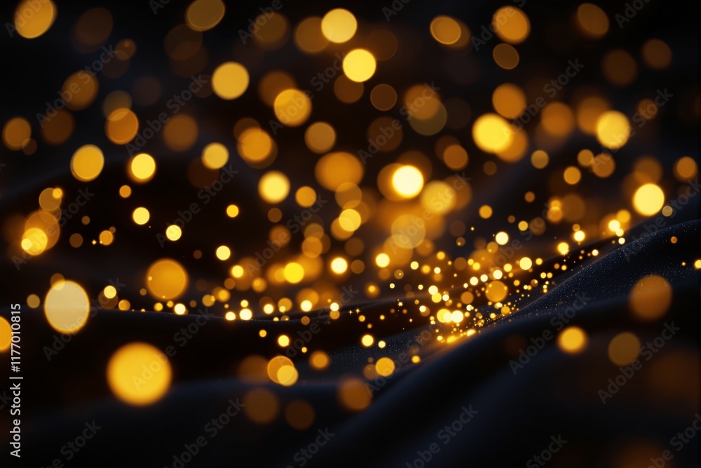 Aufkleber Abstract golden bokeh lights on a dark background creating a soft and blurred effect.
