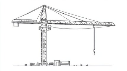 Oneline continuous drawing of a tower crane outline handdrawn vector art