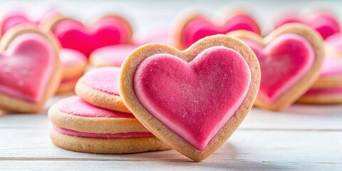 Valentine's Day Pink Heart Cookies Double Exposure Stock Photo - Sweet Treats