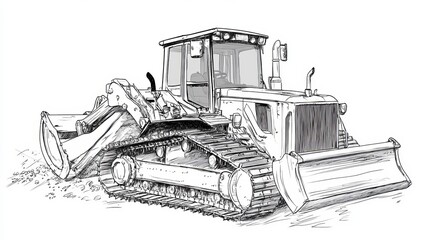 Naklejka premium Sketch of a dozer at a construction site Vector