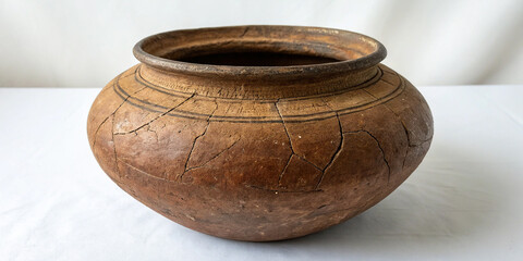 A Beautifully Crafted Brown Antique Clay Pot Can Isolated for Display