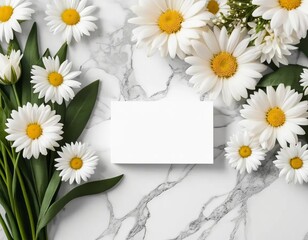 Obraz premium A white blank business card on a background of colorful flowers