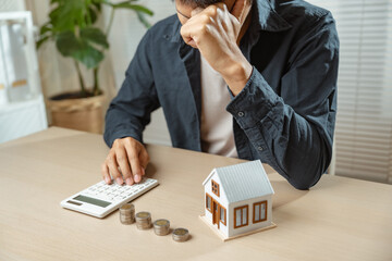 Man investor profit loss in real estate, property market recession or debt. Financial downside in...