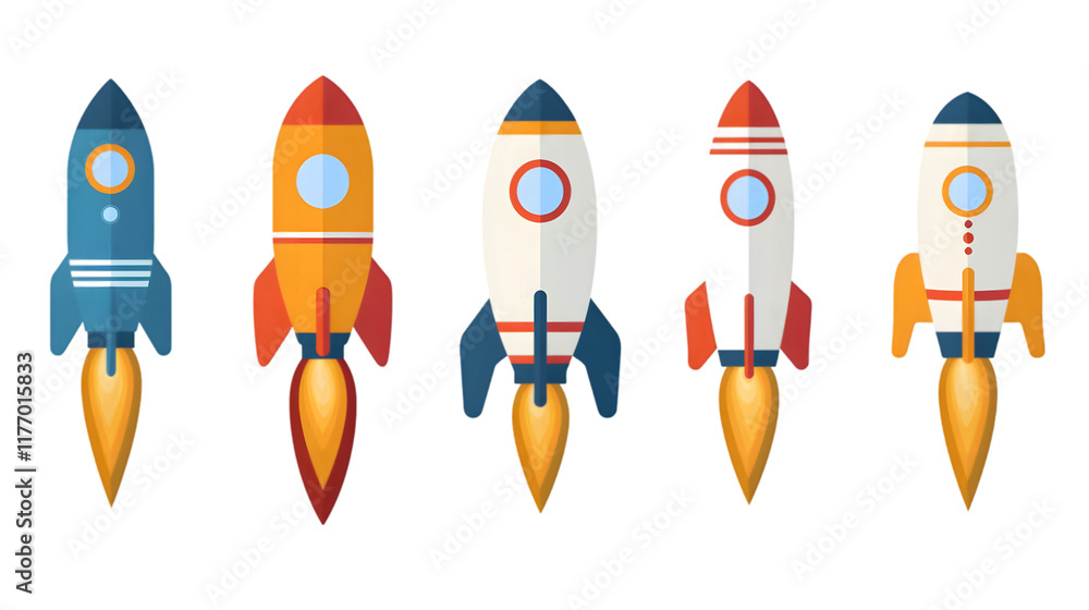 Poster rocket icons set. flat design icon template vector illustration isolated on a transparent background
