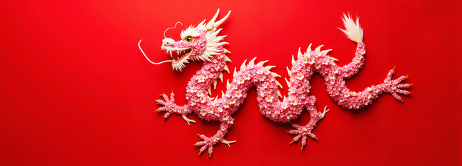 Intricate red dragon illustration on vibrant red background