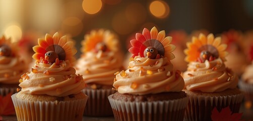  Thanksgiving cupcakes with turkey decorations