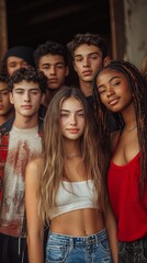 Fototapeta premium Group of young people posing together with friendly expressions in a relaxed setting