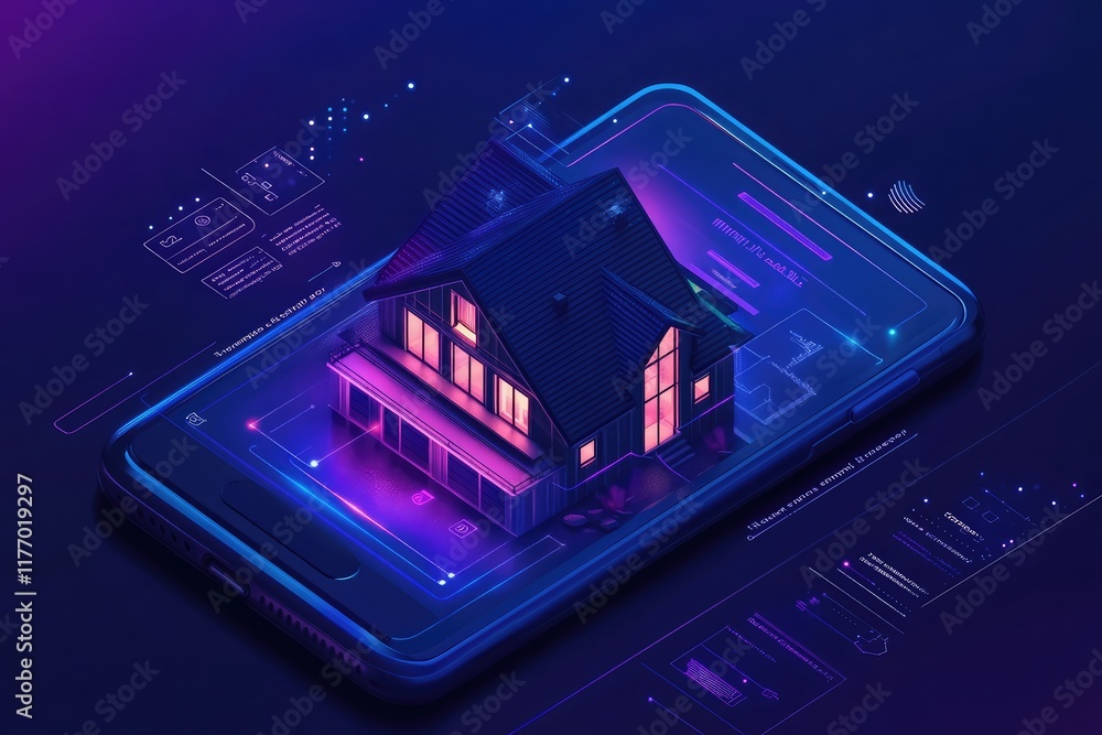 Aufkleber smart home interface displayed on a mobile phone, representing remote home automation.