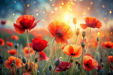 Obraz premium Vibrant Red Poppy Field Double Exposure Photography - Nature Stock Photo