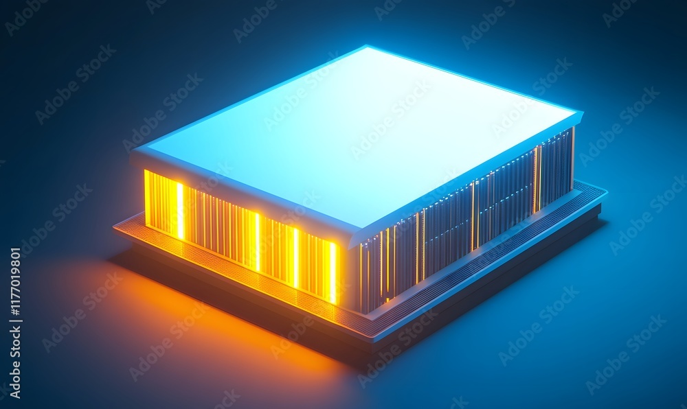 Aufkleber glowing rectangular block with parallel slits on a dark surface.