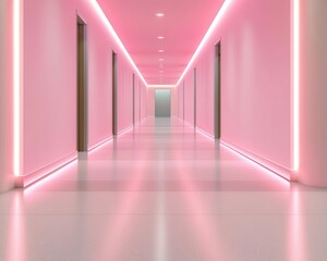 Romantic rosepink lighting design illuminating a highend bank lobby, creating a soft Valentine glow