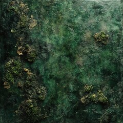 Dark green mossy surface with rough organic textures and aged patina