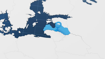 Blue Latvia 3d map with pointer pin surrounded with other countries in white. Europe political map with borders. 3d render illustration