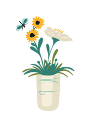 potted spring flowers in bloom