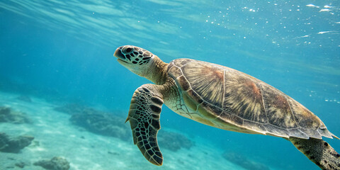 Graceful Underwater Turtle Isolated on a White Background for Marine Life Representation