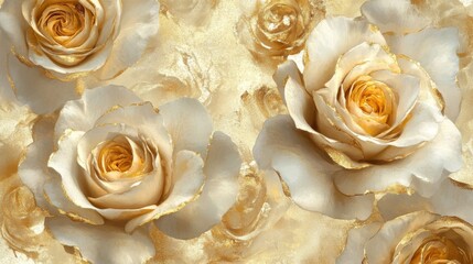Elegant Gold Accented White Roses Close Up