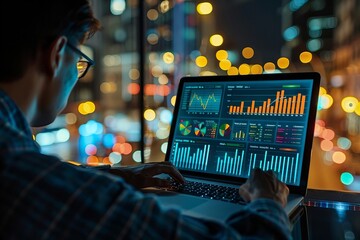 Fototapeta premium Predictive Data Analytics Dashboard on Laptop for Tracking KPIs
