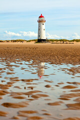 Talacre lighthouse on the Irish Sea beach near Prestatyn