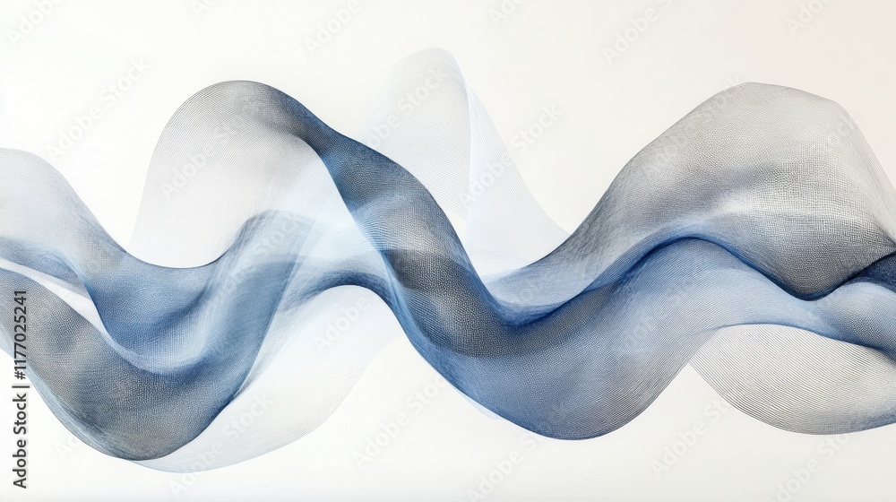 Leinwandbilder Curves of flowing abstract waves showcasing varying heights and soft transitions in shades of blue and gray. Generative AI