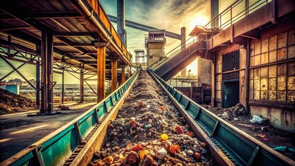 Vintage Photo: Industrial Waste Conveyor Belt to Incinerator - Waste-to-Energy Plant