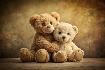Obraz premium Vintage Photo of Two Teddy Bears Hugging, Retro Style, Soft Focus