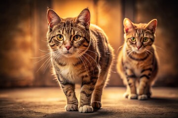 Obraz premium Vintage Photo: Two Tabby Cats Playing Hide and Seek