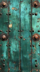 Fototapeta premium Aged green metal surface with rust, bolts, and weathered industrial texture