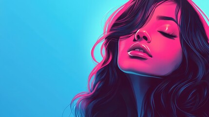 Vibrant stylized portrait of a woman with neon and pink hues in a modern artistic design.