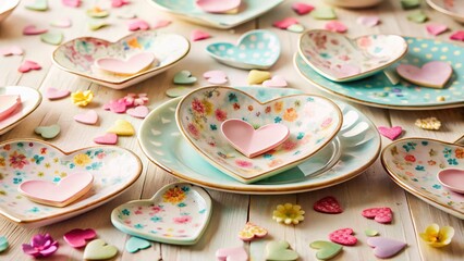 Vintage Style Photo: Elegant Plates with Delicate Paper Hearts