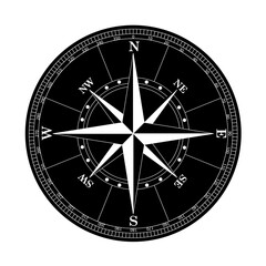 Wind Rose black. Marine compass.