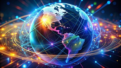 Obraz premium 3D Globe Web Design: HTML Code & Internet Connectivity Visualization