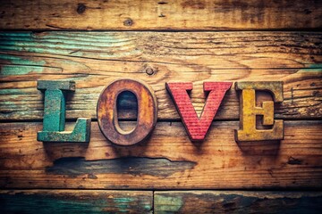 Vintage Wooden Love Letters: Rustic Romance Stock Photo