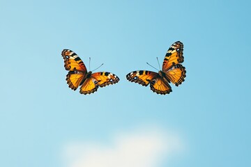 Obraz premium Two butterflies flying in a heart - shaped pattern, text space below Valentine’s Day card
