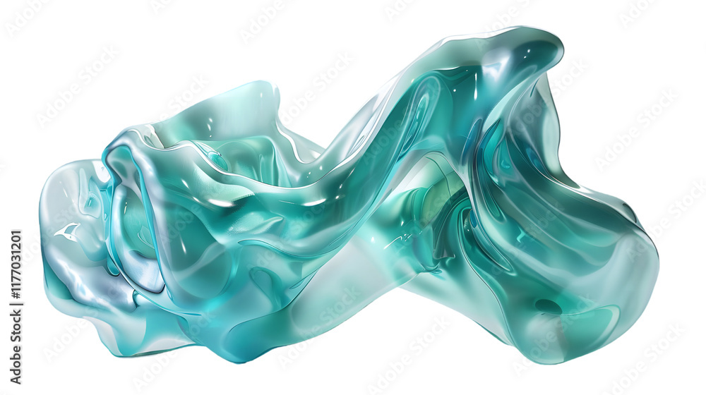 Poster space nebula in teal and silver abstract colorful shape, 3d render style isolated on a transparent b