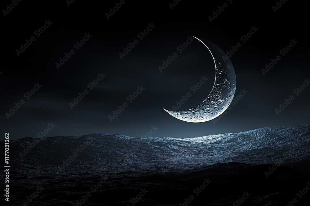Wall mural 3d rendering of after the new moon and before first quarter moon. crescent moon