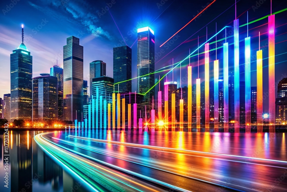Poster 7 key values infographic chart - long exposure light trails business data visualization