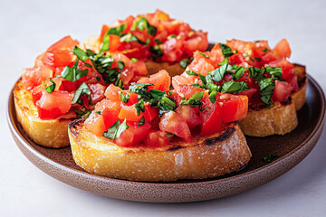 Italian classic bruschetta with basil and fresh tomatoes