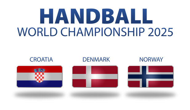 Handball World Championship 2025 illustration with the flags of host countries croatia, denmark and Norway