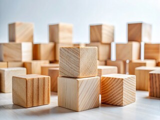 Wooden Blocks on White Background: Simple, Clean Minimalist Photography