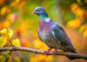 Obraz premium Wood Pigeon Perched on Branch - Wild Bird Photography