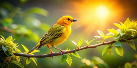 Obraz premium Yellow Bird in Tree at Sunset - Long Exposure Photography