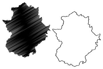 Extremadura (Kingdom of Spain, Autonomous community) map vector illustration, scribble sketch Extremadura map