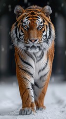 Siberian Tiger Walking in Winter Snow